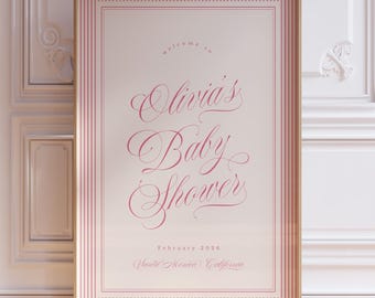 Baby Shower Welcome Sign Template, Modern Retro Baby Shower Signage, Dusty Pink Baby Shower Sign,  Editable Printable, BB21