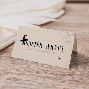 Halloween Food Tent Template, Halloween Food Label Editable, Halloween Custom Food Tent, Modern Halloween Decor, Spider,Instant Download H02