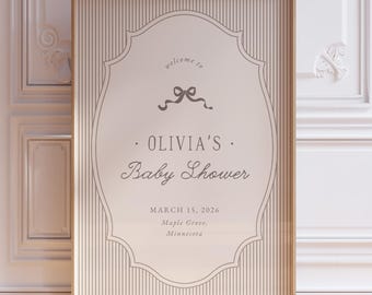 Baby Shower Welcome Sign Template, Neutral Toile Baby Shower Signage, Gender Neutral Baby Sign, BB30
