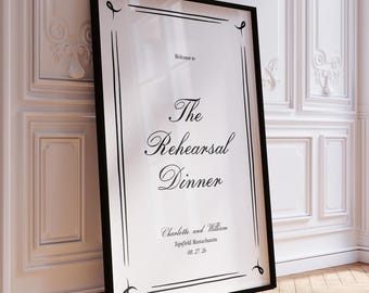 The Night Before Sign Template, Handwritten Rehearsal Dinner Sign Elegant, Classic Welcome Sign, Hand Drawn Border, Vintage Calligraphy, W18