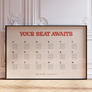 Modern Wedding Seating Chart Template, Alphabetical Seating Chart, Bold Seating Chart, Retro Seating Chart, Colorful, Instant Download W09