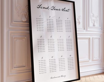 Handwritten Wedding Seating Chart Template, Elegant Seating Chart, Wedding Reception Seating Plan, Calligraphy, Classic, Regal Wedding, W08