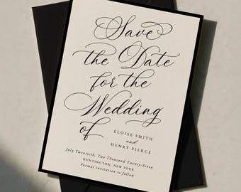 Vorlage für eine elegante Save-the-Date-Karte, stilvolle Hochzeitseinladung im Vintage-Stil, luxuriöse Save-the-Date-Karte, W24