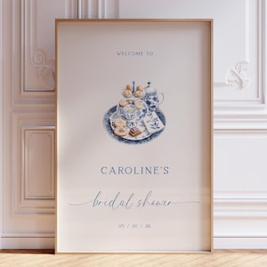 Tea Party Bridal Shower Welcome Sign Template, Bridal Shower Tea Party Welcome Sign, Tea With The Bride To Be, Blue Tea Cup Signage, BS13