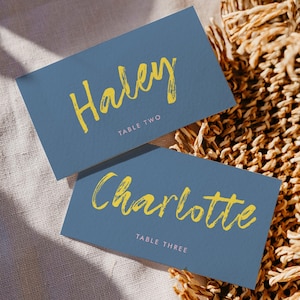 Modèle de marque-place manuscrit, marque de lieu coup de pinceau artistique, cartes de visite modifiables, marque-places pour douche nuptiale fantaisiste, mariage, BS02