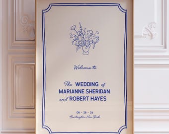 Modern Wedding Welcome Sign Template, Whimsical Welcome Sign Editable, Handwritten Welcome Sign, Hand Drawn Flowers, Wedding Reception, W19