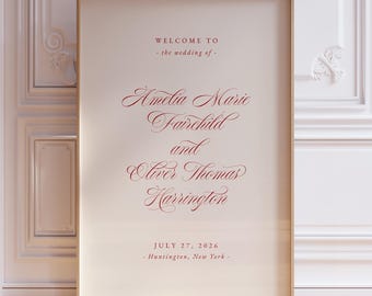 Modern Classic Wedding Welcome Sign Template, Retro Minimalist Wedding Reception Signage, W22