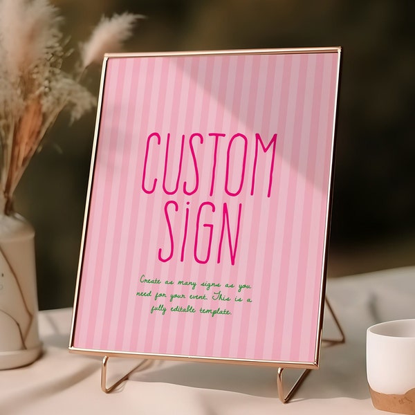 Pink Custom Sign Template, Handwritten Party Sign, 8x10 Editable Sign, Modern Bridal Shower, Hot Pink, Colorful, Whimsical, Instant Download