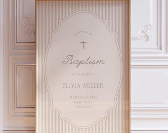 Baptism Welcome Sign Template, Neutral Toile Baptism Signage, Neutral Christening Welcome Sign, Editable Printable, BP11
