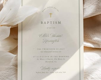 Baptism Invitation Template, Modern Classic Baptism Invitation, Baptism Digital Invitation, Christening Invite, BP08