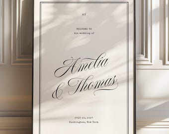 Retro Wedding Welcome Sign Template, Modern Vintage Welcome Sign, Wedding Reception Signage, Calligraphy, Retro Minimalist Welcome Sign, W21