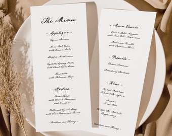 Handwritten Wedding Menu Template, Simple Wedding Menu, Elegant Menu, Vintage, Calligraphy, Classic 4X9 Wedding Menu, Instant Download, W08