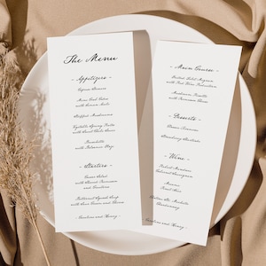 Handgeschriebenes Hochzeitsmenü Vorlage, Einfaches Hochzeitsmenü, Elegantes Menü, Vintage, Kalligraphie, Klassisches 4X9 Hochzeitsmenü, Instant Download, W08