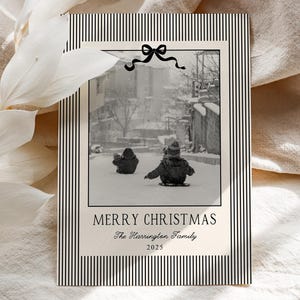 Christmas Photo Card Template, Modern Retro Christmas Greeting Card Family Photo, Black & White Holiday Card, Editable Printable, CC09, CH06