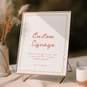 Plantilla de letrero de regalo y tarjeta de boda moderna, letrero de boda, letrero de boda escrito a mano, dibujado a mano, caprichoso, ondulado, descarga instantánea W11