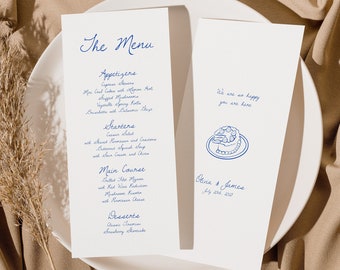Modern Wedding Menu Template, Handwritten Wedding Menu, Fun Wedding Decor, Hand Drawn Menu 4X9, Whimsical, Unique, Bold,Instant Download W04