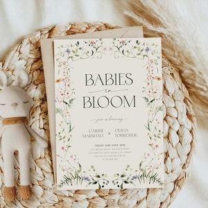 Doppel-Baby-Dusche-Einladung Vorlage, Gemeinsame Baby-Dusche-Einladung, Wildblumen-Baby-Dusche einladen, Freunde-Dusche, Sofort Download BB13