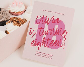 18th Birthday Invitation Template, Editable 18th Birthday Digital Invitation, 18 Birthday Invitation Girl, Pink, Modern, Instant Download