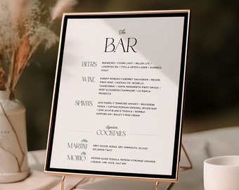 Retro Wedding Bar Menu Template, Elegant Wedding Bar Menu Sign, Signature Drinks, Bold Wedding Bar Sign, Black & White, Instant Download W07