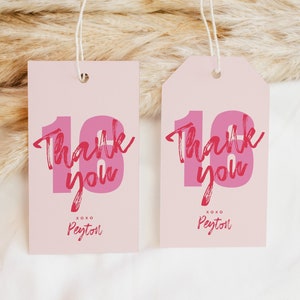 Sweet Sixteen Geschenkanhänger Vorlage, Sweet Sixteen Mitbringsel, Mädchen Sweet Sixteen, Geburtstag Nummer Danke Tags, Rosa, Modern, Sofort Download