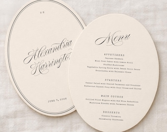 Oval Wedding Menu Template, Modern Vintage Menu, Retro Menu with Name, Guest Name Menu, Wedding Reception, W21