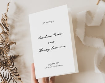 Handwritten Wedding Program Template, Simple Wedding Program, Wedding Ceremony, Folded Program, Vintage, Elegant, Calligraphy, Classic, W08