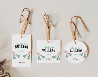 Roller Skating Favor Tag, Editable Roller Skating Gift Tag, Roller Skates Thank You Tag, Instant Download
