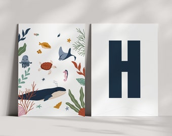 Under The Sea Birthday Banner, Sea Animals Flag Banner, Editable Birthday Banner, Ocean Animals, Whale, Modern, Minimal, Instant Download