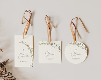 Wildflower Baptism Favor Tag Spanish Template , Boho Baptism Gift Tags, Printable Floral Tags,  Thank You Tags Editable, Instant Download