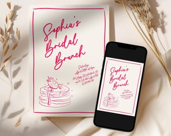 Bridal Brunch Invitation Template, Bridal Brunch Handwritten Invitation, Bridal Breakfast Invitation, Pancakes, Whimsical, Instant Download