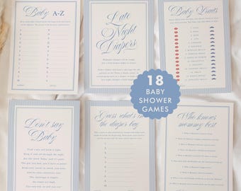 Baby Shower Games Printable, Dusty Blue Baby Boy Shower Games Bundle, Fun Baby Shower Games Editable, BB23