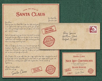 Personalized Letter From Santa Printable, Santa Letter, Certificate, Envelope From Santa, Editable Letter From Santa Kit, Instant Download