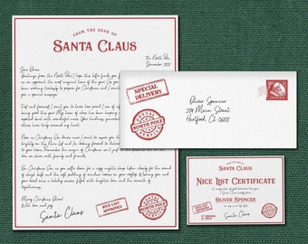 Personalized Letter From Santa Printable, Santa Letter, Certificate, Envelope From Santa, Editable Letter From Santa Kit, Instant Download