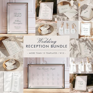 Modern Wedding Reception Bundle Templates, On The Day Wedding Bundle, Wedding Signage, Green Wedding Day Bundle, Handwritten Wedding, W15