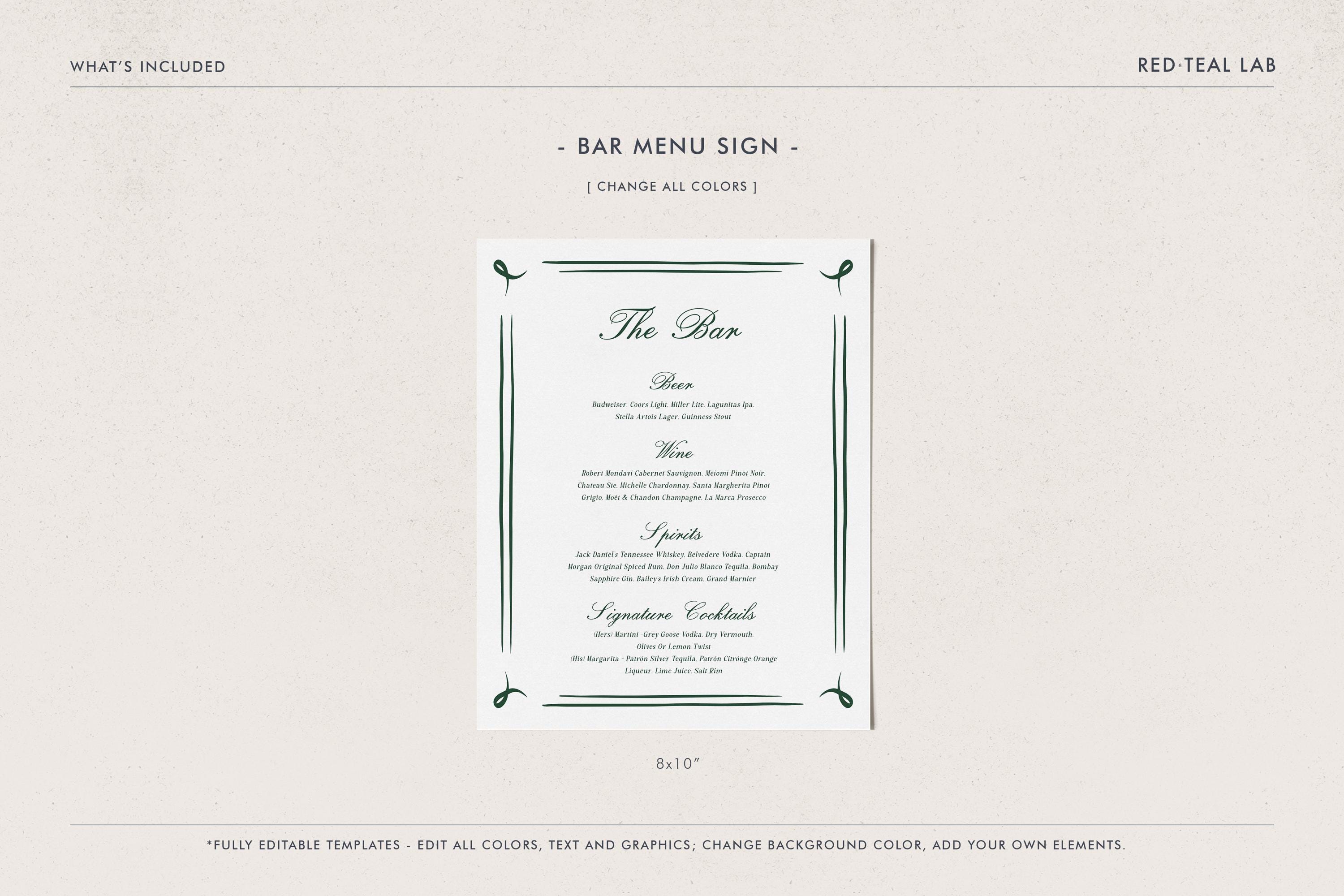 Handwritten Wedding Bar Sign Template, Classic Bar Sign, Drinks Menu ...