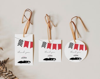 Race Car Favor Tag, Race Car Gift Tag Template, Editable Race Car Thank You Tag, Instant Download, K03