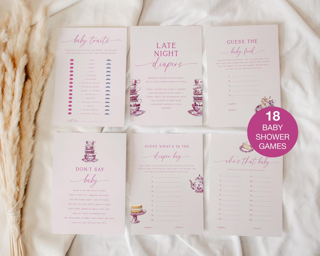 Baby Shower Games Printable, Tea Party Baby Shower Games Chinoiserie ...