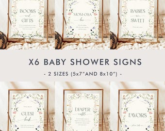 Baby Shower Sign Bundle Templates, Baby Shower Signage, Baby Shower Signs, Floral Sign Wildflower, Baby in Bloom, Instant Download, BB13