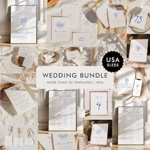 Modern Wedding Invitation Bundle Template, Handwritten Wedding Bundle, Wedding Signage Bundle, Romantic Wedding Stationery, Hand Drawn, W04
