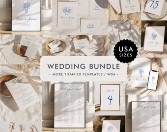 Modern Wedding Invitation Bundle Template, Handwritten Wedding Bundle, Wedding Signage Bundle, Romantic Wedding Stationary, Hand Drawn, W04