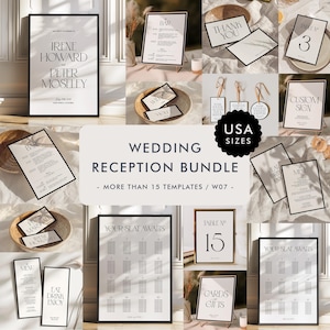 Retro Wedding Reception Bundle Templates, On The Day Wedding Bundle, Wedding Signage, Bold Wedding Day Bundle, Elegant, Black&White, W07