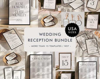 Retro Wedding Reception Bundle Templates, On The Day Wedding Bundle, Wedding Signage, Bold Wedding Day Bundle, Elegant, Black&White, W07