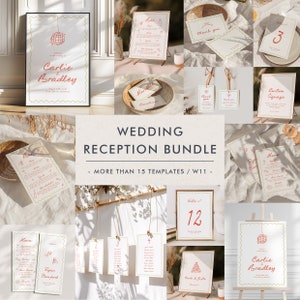 Modern Wedding Reception Bundle Templates, On The Day Wedding Bundle, Wedding Signage, Handwritten Bundle, Hand Drawn, Whimsical, Wavy, W11