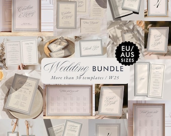 Retro Wedding Invitation Bundle Template, Modern Vintage Wedding Reception Bundle, Wedding Signage Bundle, Wedding Stationery Bundle, W25