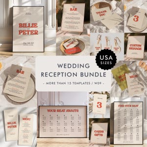 Modern Wedding Reception Bundle Templates, On The Day Wedding Bundle, Wedding Signage, Retro Wedding Day Bundle, Handwritten Wedding, W09 bild 1