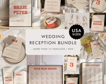 Modern Wedding Reception Bundle Templates, On The Day Wedding Bundle, Wedding Signage, Retro Wedding Day Bundle, Handwritten Wedding, W09