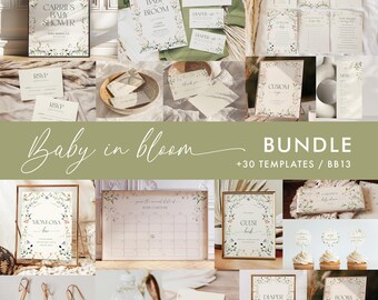 Baby in Bloom Invitation Bundle Templates, Wildflower Baby Shower Bundle, Floral Baby Shower Invitation Bundle, Baby Shower Games, BB13