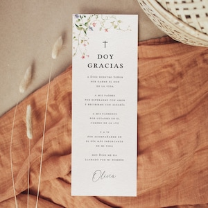 Cartões de Oração de Batismo Espanhol, Modelo de Cartão de Oração de Batismo Espanhol, Modelo de Batismo de Flores Silvestres, Batismo Boho para Imprimir, Download Instantâneo