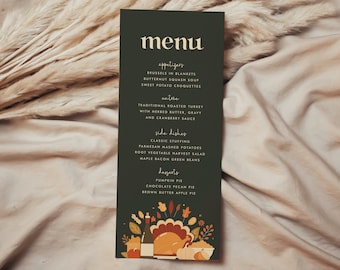 Modello di menu per la cena del Ringraziamento, menu del Ringraziamento modificabile, menu autunnale, download immediato