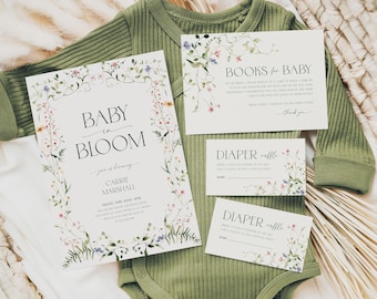 Baby in Bloom Invitation Template, Baby Shower Invitation Bundle, Wildflower Baby Shower Invite, Spring Floral Baby Shower Boho, BB13
